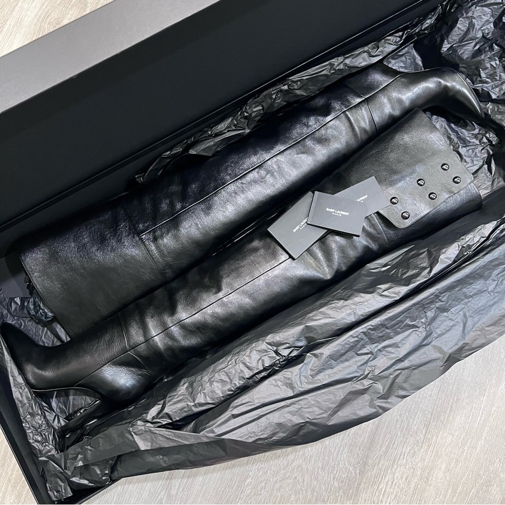 YSL Saint Laurent Over the Knee Boots Black - Picture 14 of 16